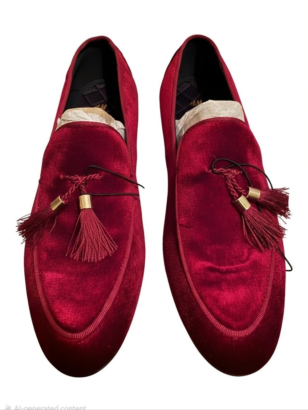 H&M Red Velvet Tassel Slip-On Loafers